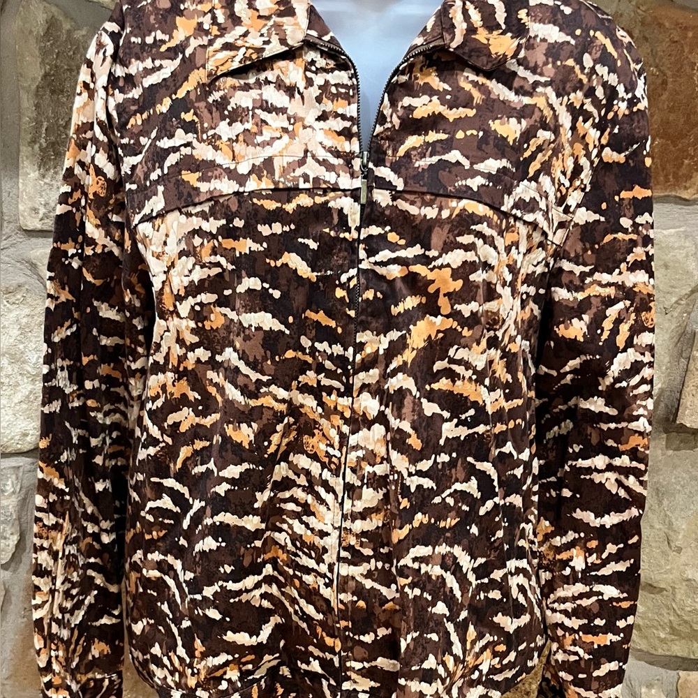 Alfred Dunner Animal Print Zip Up Shacket or Blouse Womens Top Sz 16 XL